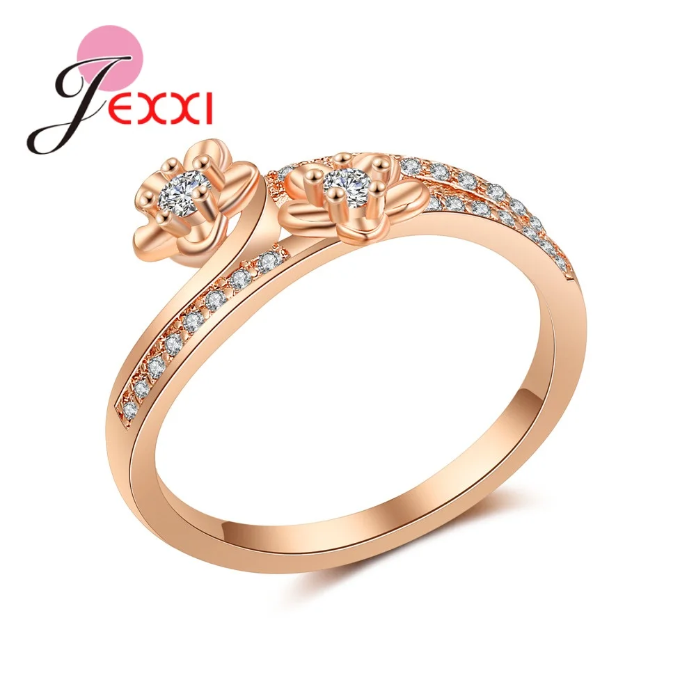 

Simple Elegance Daisy Flowers Shaped Design Rose Gold Band Rings For Women Girls Engagement Austrian Crystals Jewelry