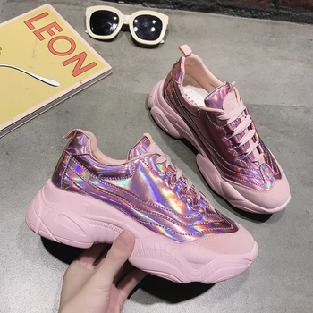 

2019 spring new thick platform sports shoes of the wild lace shoes lightweight single shoes women's seakers