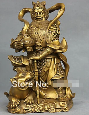 

0 10'' China Fengshui Bronze Door Guardian Warrior Yu Chigong Ride Tiger Statue