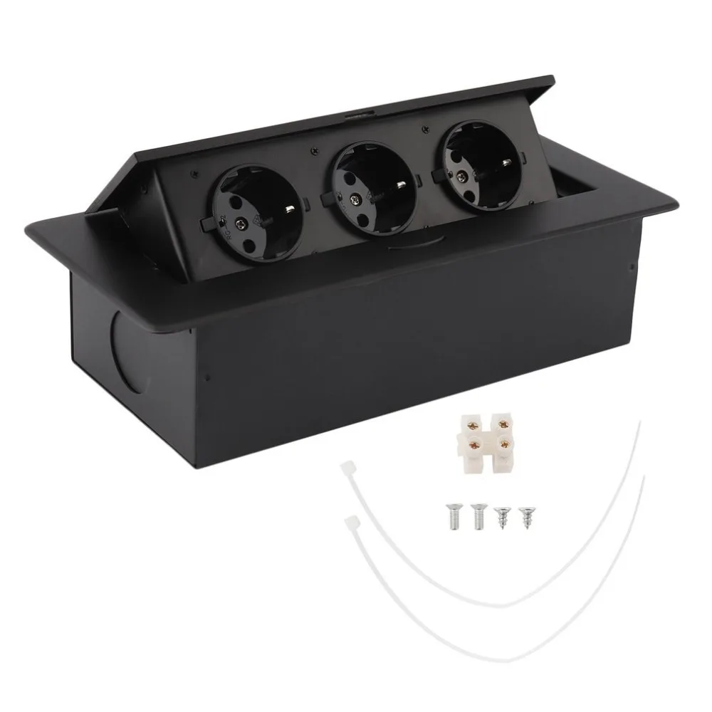 

Round Side Multifunctional Desktop Conference Table Pop-Up Socket Security Use 3 Outlets Inserts Power Socket Black EU Plug
