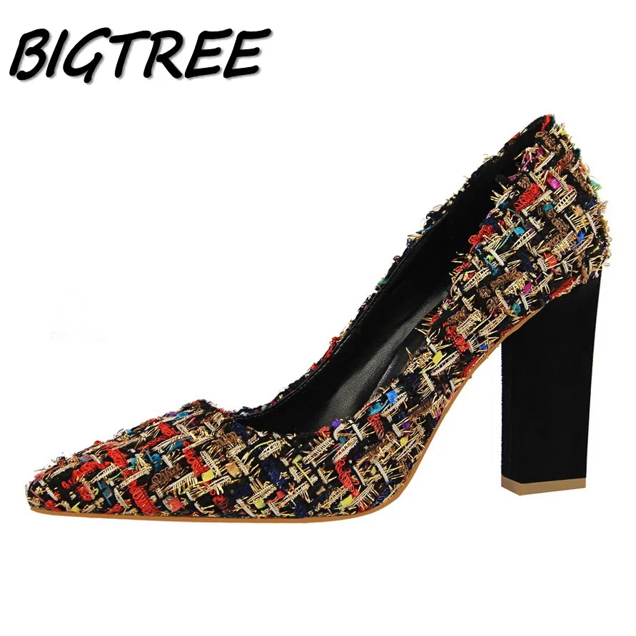 

BIGTREE Women Square heel High heels Shoes Woman Pumps Ladies Fashion Wedding Party Dress Mixed colors Shallow Single Stilettos