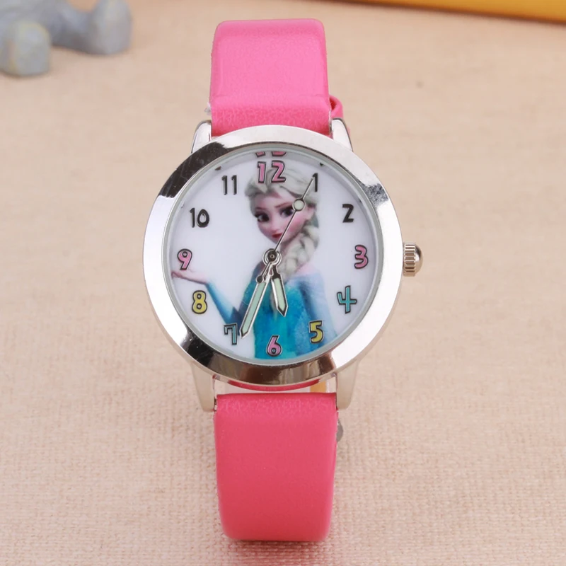 Queen Cartoon Watches ELSA Princess Children Kids Students Girls Leather Quartz Wrist Watch Pink