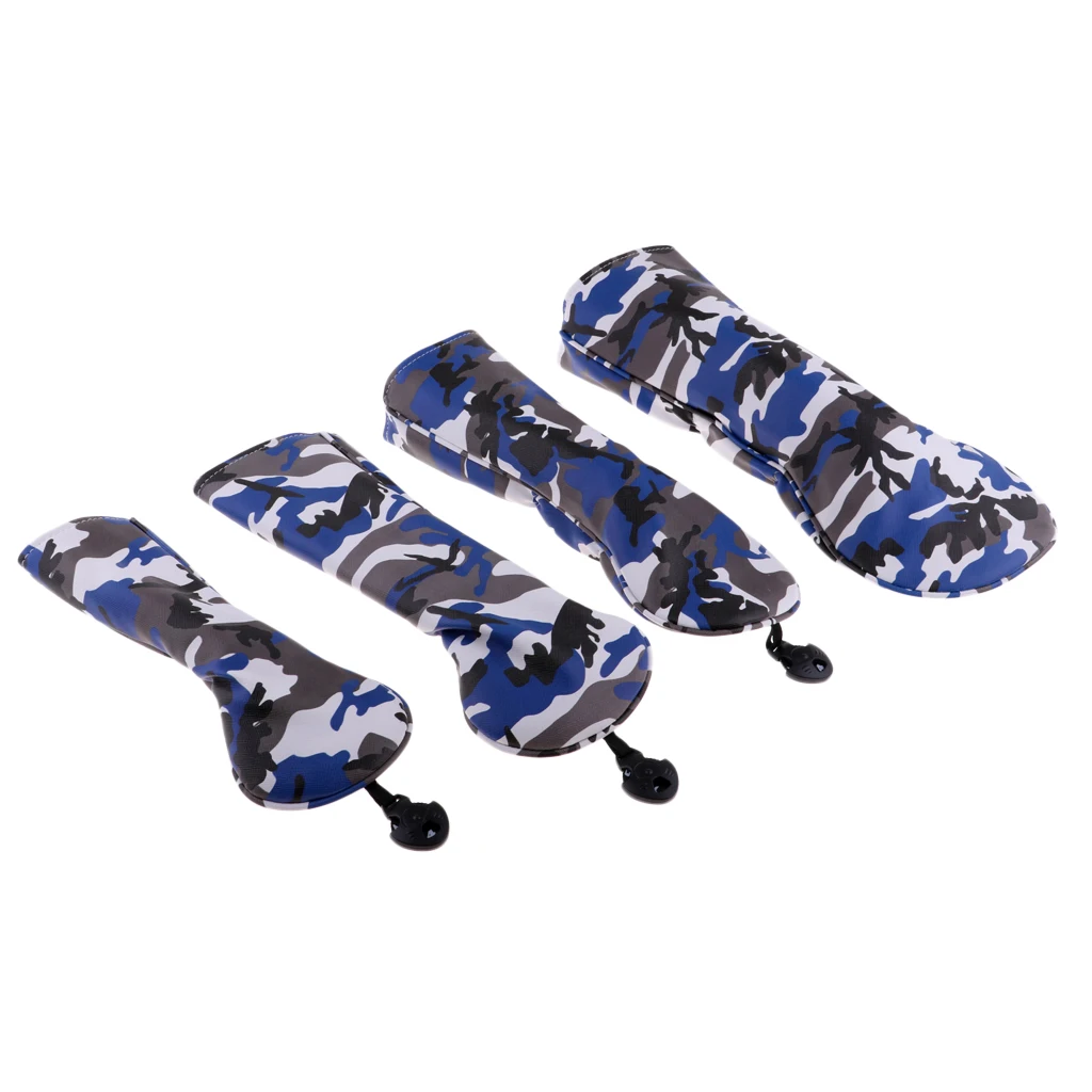 4Pcs PU Golf Head Covers for #1 Driver #3 #5 Fairway Woods Clubs Headcovers & Interchangeable No. Tag - Camouflage Pattern
