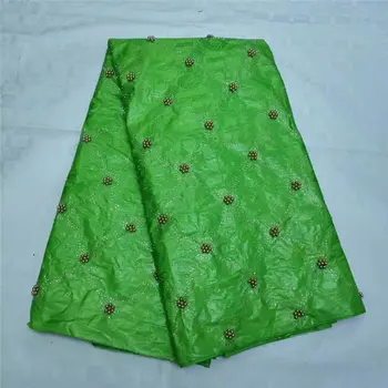 

Green African bazin riche getzner Fabric High Quality Beads/Rhinestone Embroidery French 100% cotton bazin riche Fabric 5yards