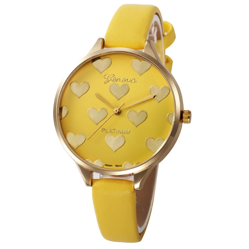 Женские кожаные круглые кварцевые наручные часы с циферблатом с милым узором в форме сердца, повседневные нарядные часы