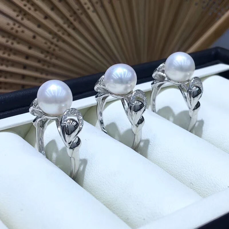 

925 Sterling Silver Gold Color Adjustable Pearl Ring Settings Findings Mountings Parts for Oyster Pearl Corals Jade Beads Stones