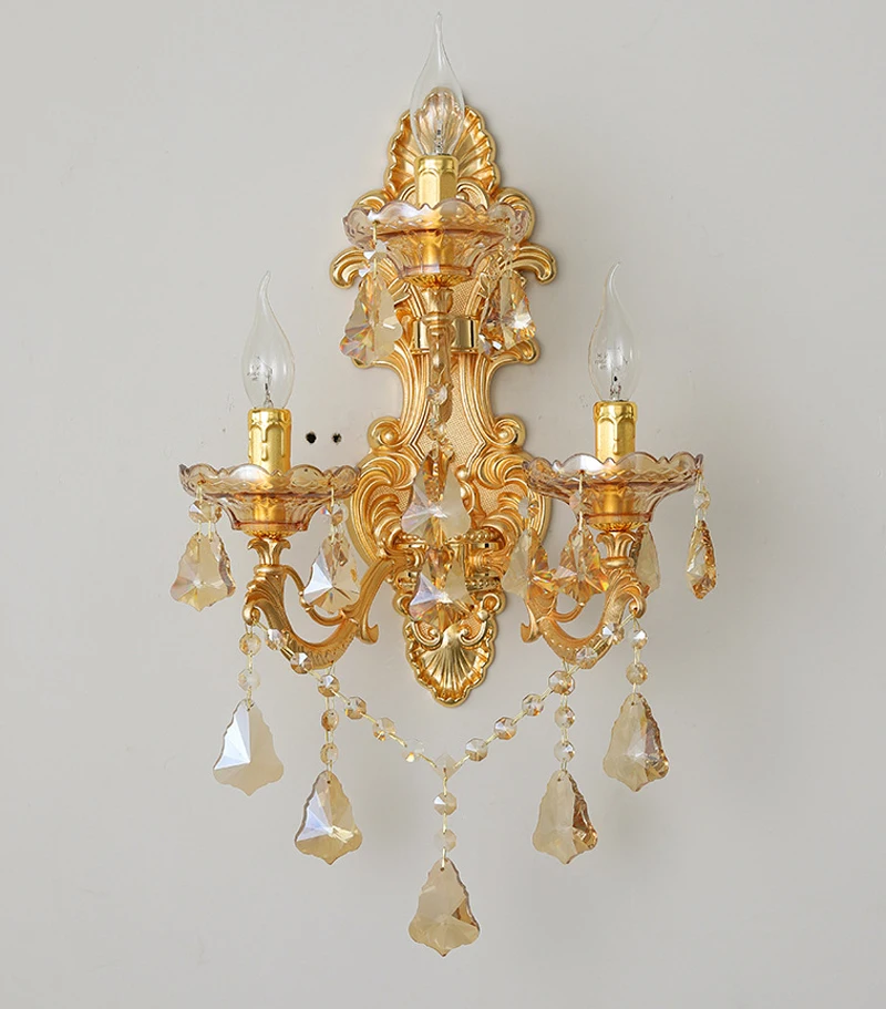  modern crystal wall lamp crystal wall light sconce gold color wall lamp with fabric lampshade hotel - 1588866099