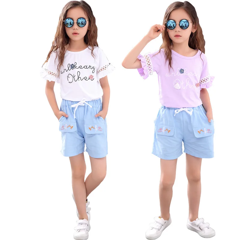 

Baby Girl Clothes Girls Sets New Short Sleeve T-shirt Short Pant Suit for Kids Summer Leisure Sports Suit 4 6 8 10 12