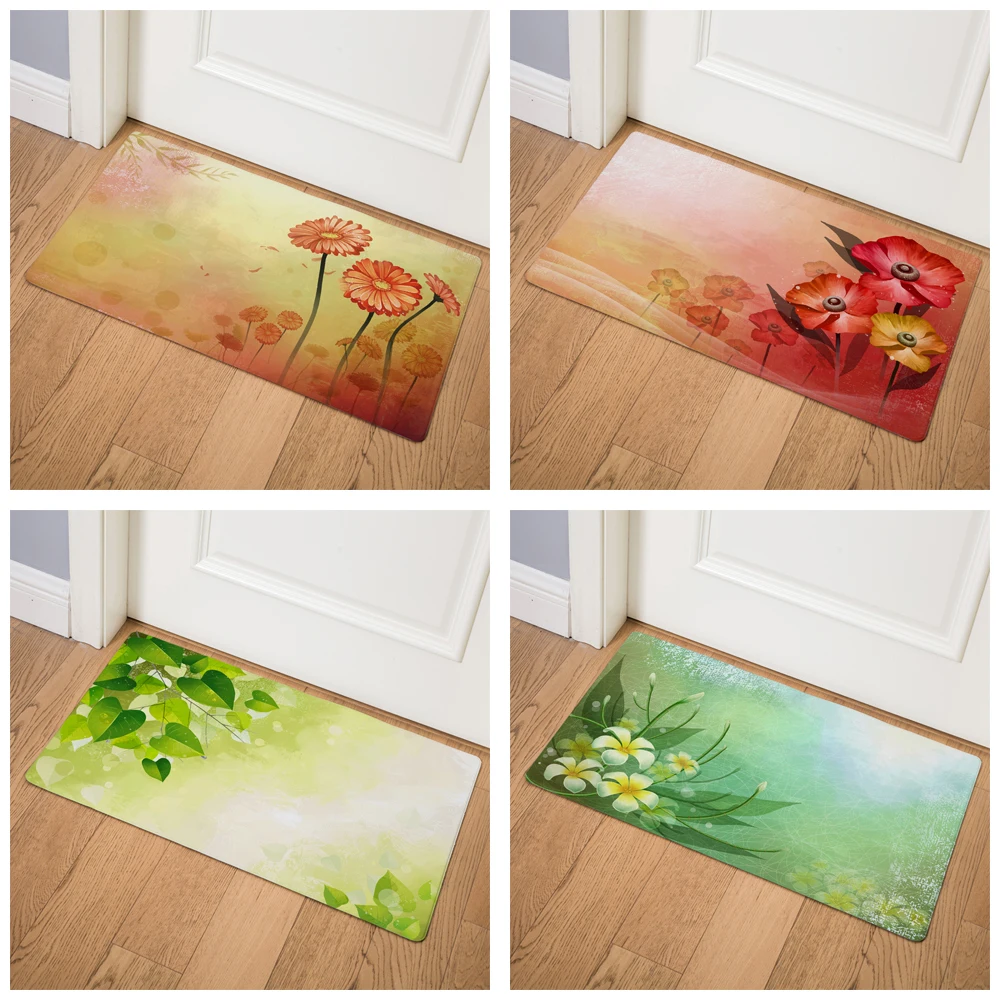 Nordic style Colorful Bamboo Lavender Door Mat Decor Plant Flower 46*76cm Kitchen Waterproof Carpet Entrance PVC Leather Mats
