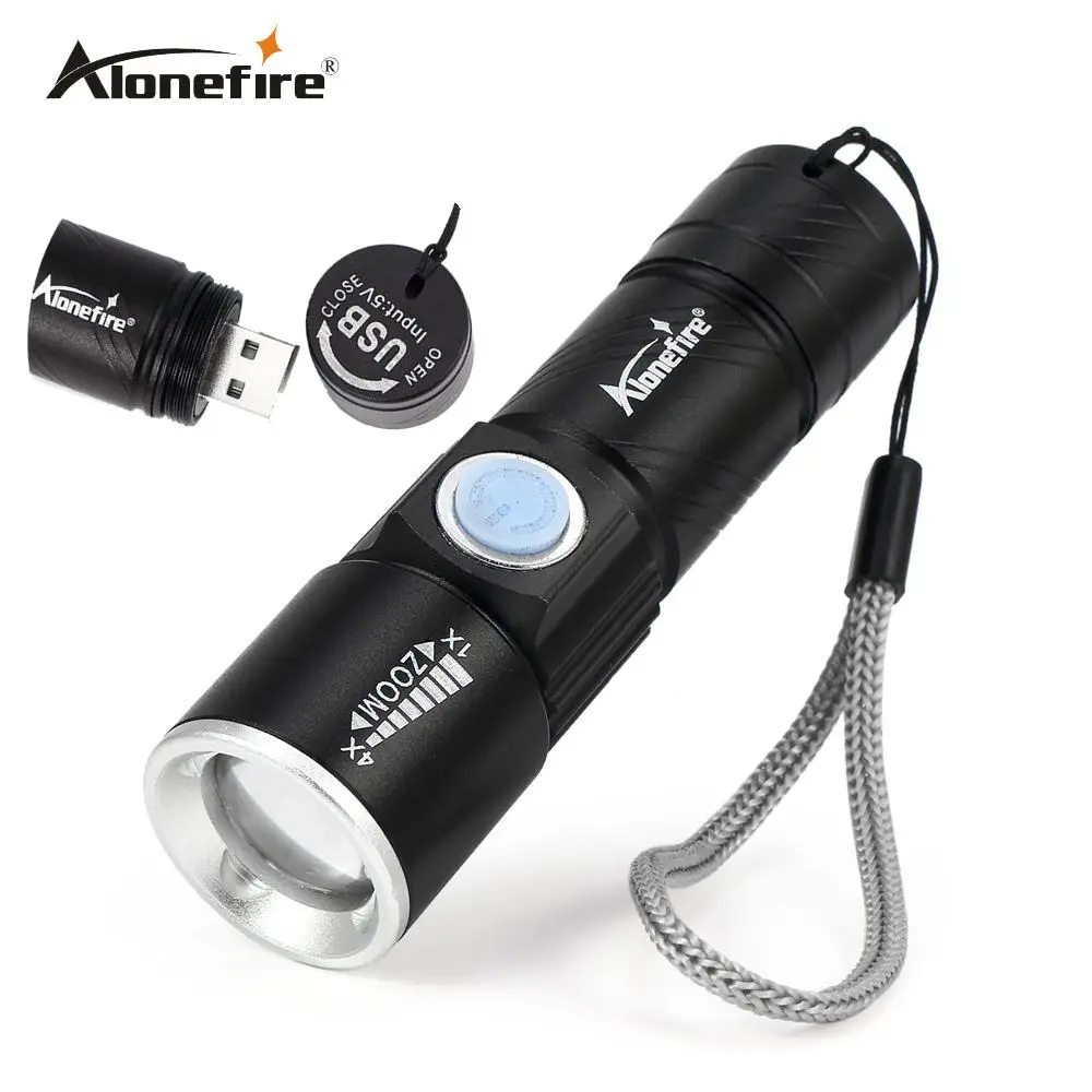 

AloneFire X200 Mini LED Flashlight ZOOM 500LM LED Zoomable Torch USB Flashlight Rechargeable Lithium Battery Flashlight LED