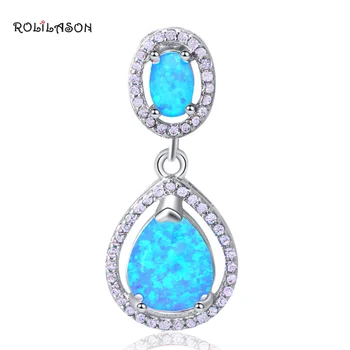 

ROLILASON Wholesale Retail Huge Lovely empress Blue fire Opal Fashion jewelry Silver Stamped Necklace Pendants OP472