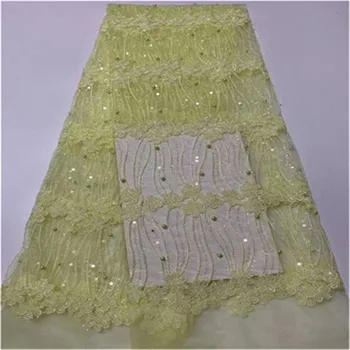 

African Lace Fabric High Quality Lace beads sequins Flower Lace Fabric Embroidery lace trim 5yards For African Bridal dress