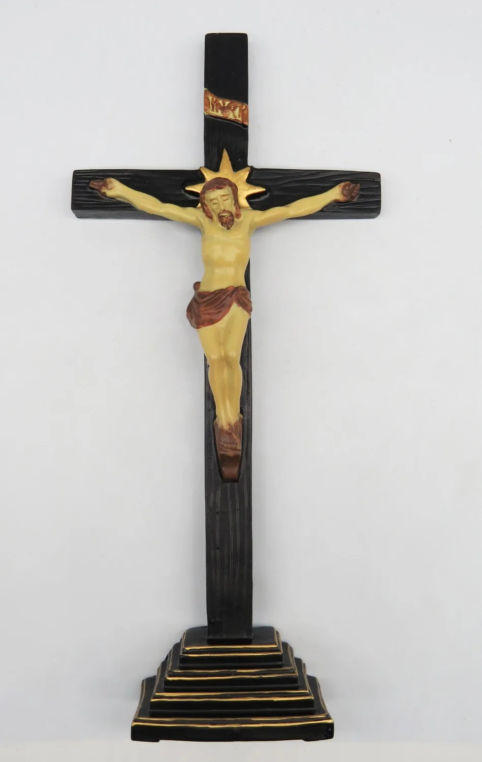 

Resin Cross stand with Crucifix (Natural) Religious Figure Jesus Cross crucifix Figurine 11*4.8*1.4inches