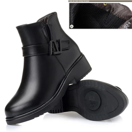 AIYUQI женские ботинки зимние теплые ботильоны из натуральной кожи с шерстью женские ботинки размера плюс - Цвет: black single layer
