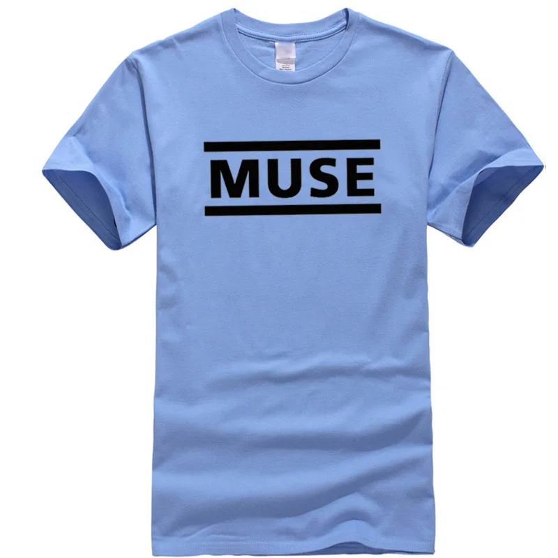 Хлопок, высокое качество, футболка с буквенным принтом, muse Rock Band, футболка с коротким рукавом и круглым вырезом, хип-хоп топы, harajuku, мужская рубашка - Цвет: Sky blue