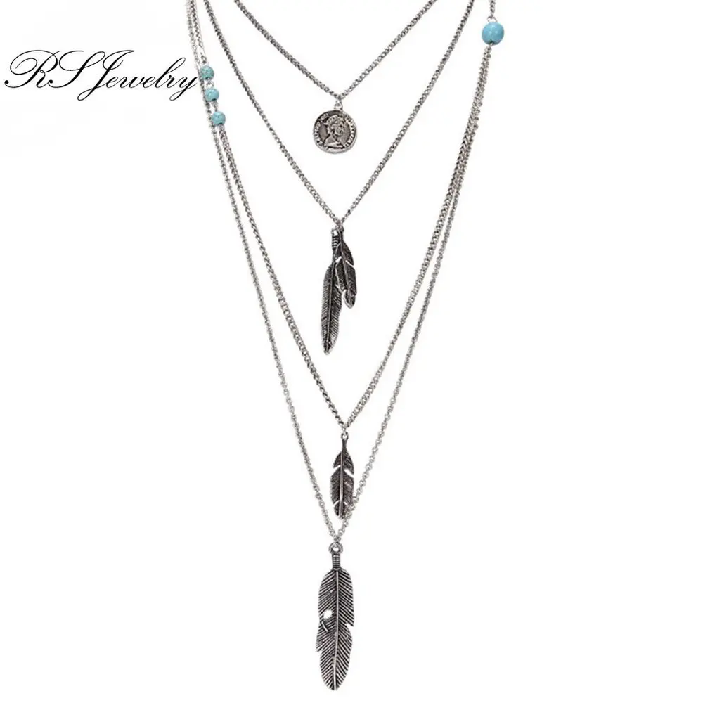 

Multi-Layer Necklace Pendant Female Clavicle Chain Charming Feather Decor Party Jewelry Trendy Weddings Accessories
