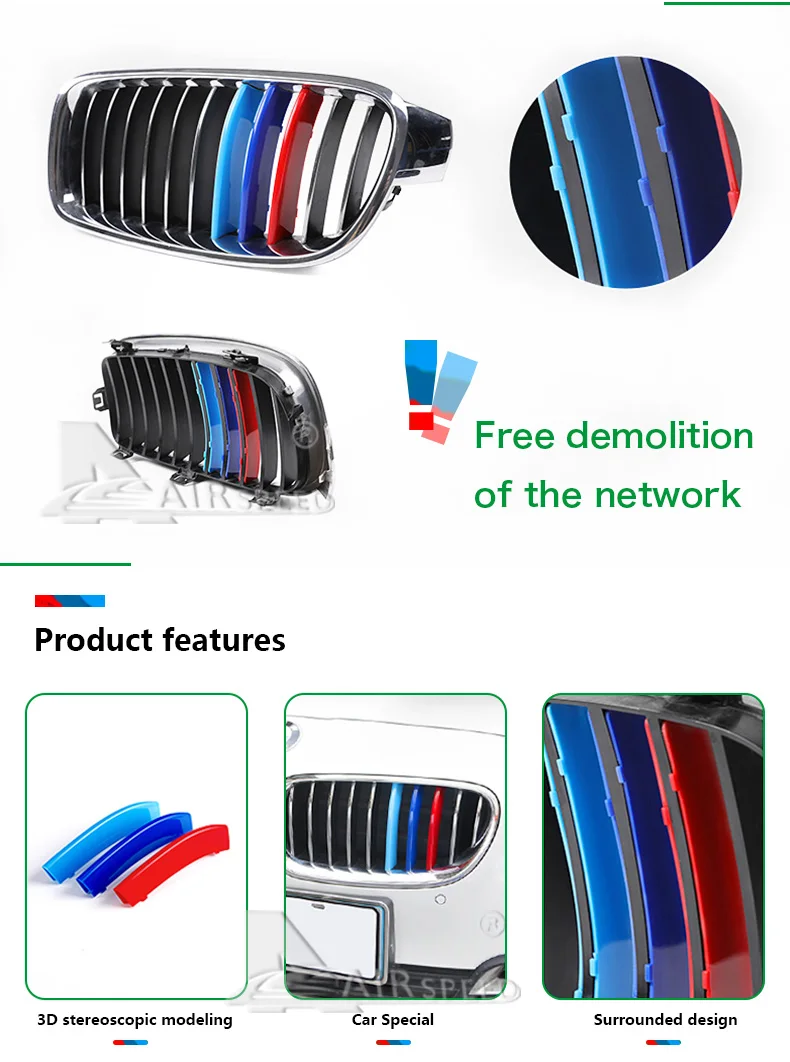 Airspeed Car Front Grill Stripes Covers for BMW 3 Series 3GT F30 F34 E90 Motorsport Decoration Strips Trim Stickers Car-styling (2)
