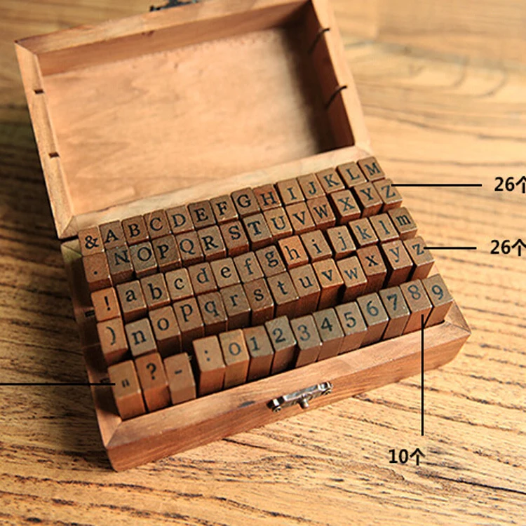 

70pcs/set Vintage DIY Number And Alphabet Letter Wood Rubber Stamps Set With Wooden Box For Teaching And Play
