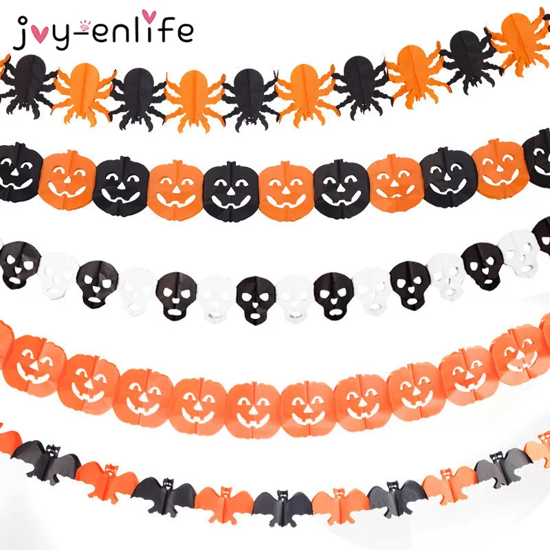 

3M Creative Pumpkin/Skull/Ghost/Bat/Spider Shaped Paper Banner Halloween Party Flag Hang Pennants Haunted House Decor Supplies