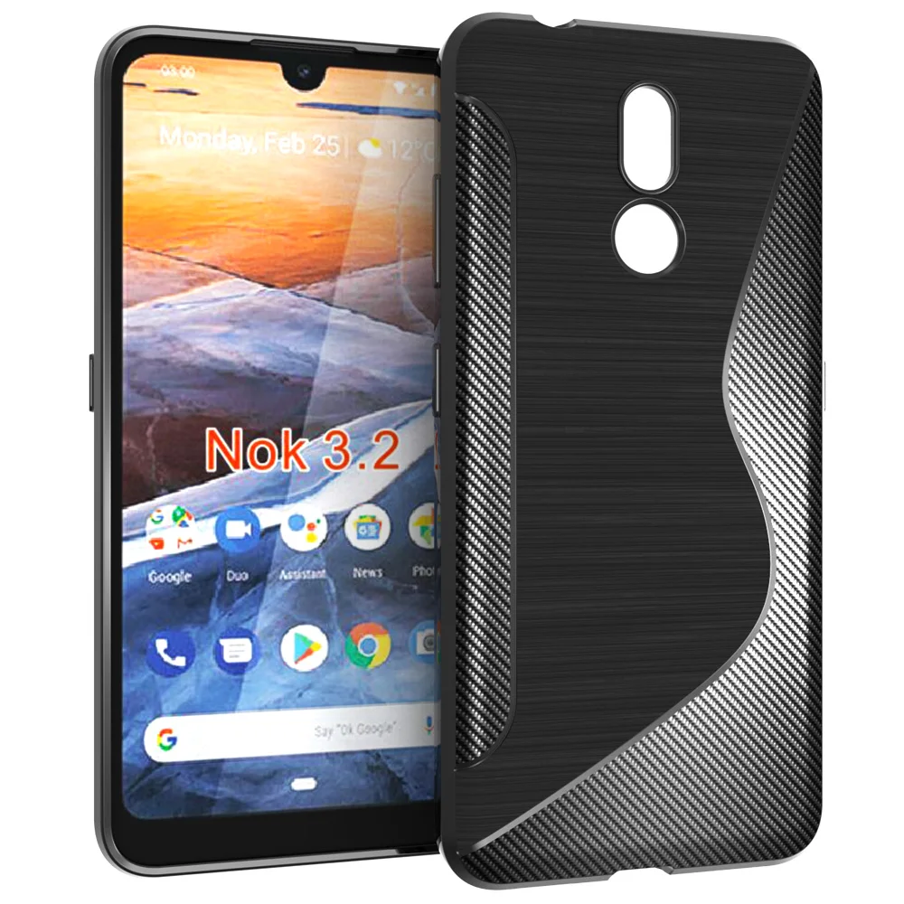 

black shockproof Anti-skid S Line TPU Gel Skin Case Cover For Nokia 3.2 (6.26")