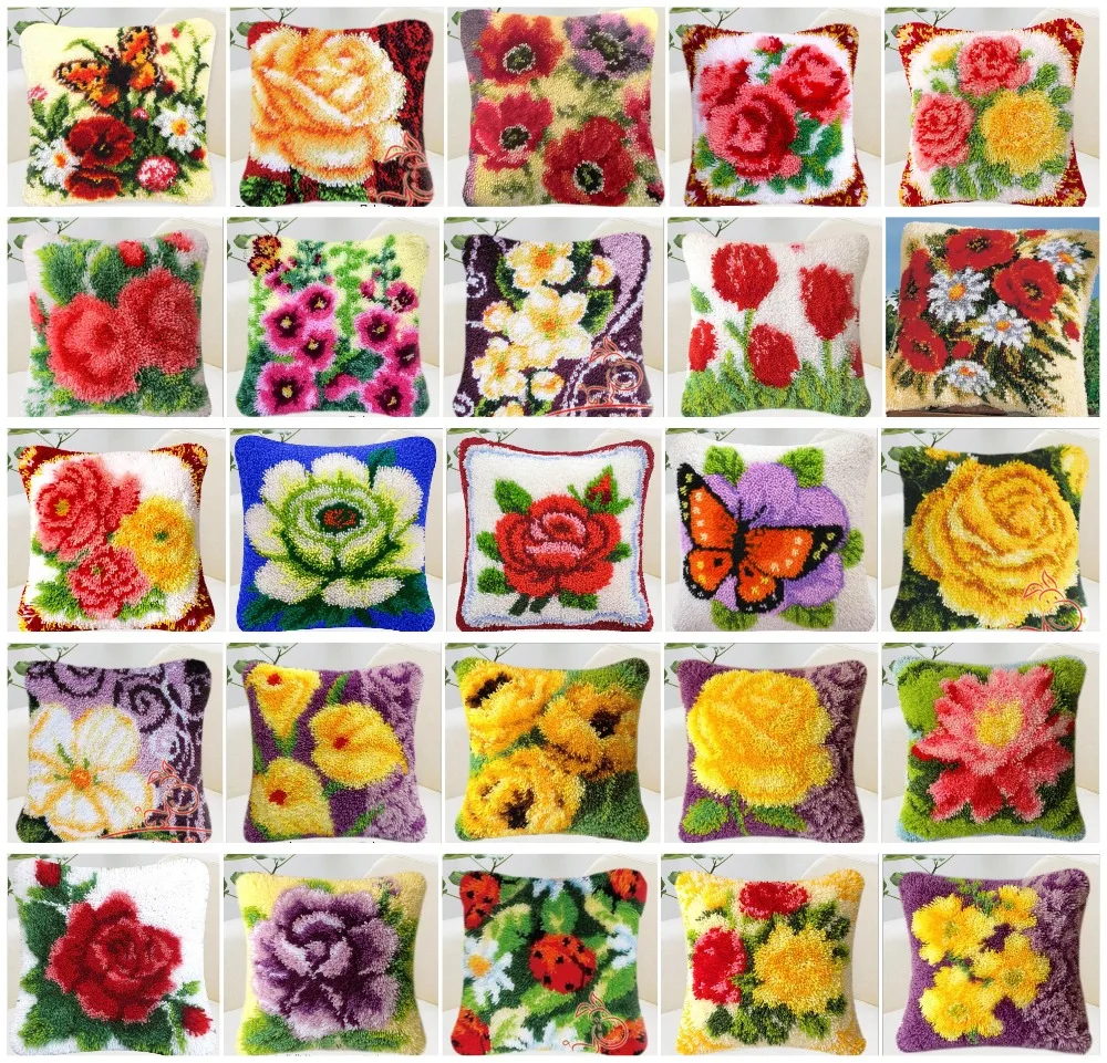 

cross stitch pillow style flowers, diy craft carpet tapestry pillow 40x40cm, hook embroidery sewing cushion