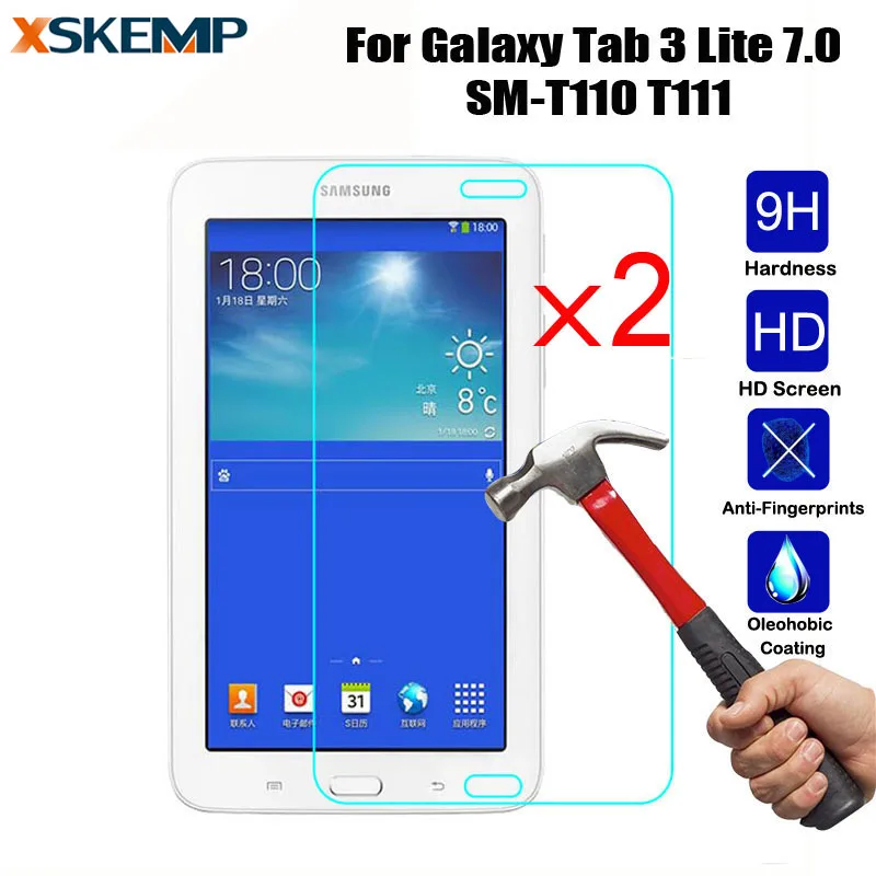 2 шт. закаленное Стекло Плёнки для Samsung Galaxy Tab 3 Lite 7.0 SM T110/T111 Планшеты PC Экран