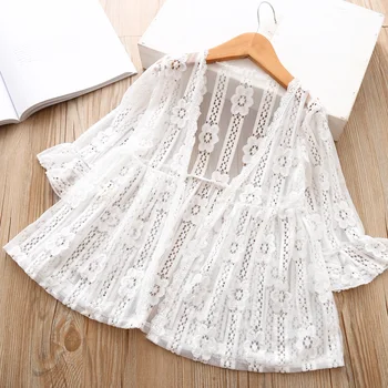 

Girls White Blouse Cardigan Kids Thin Outwear Summer For Girl Lace Hollow Sun Protection Shirt Fashion Clothes 3 4 years Jacket