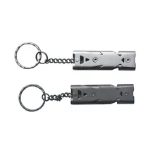 Двойной трубы высокой децибел нержавеющей стали Открытый свисток для выживания в чрезвычайных ситуациях с брелком