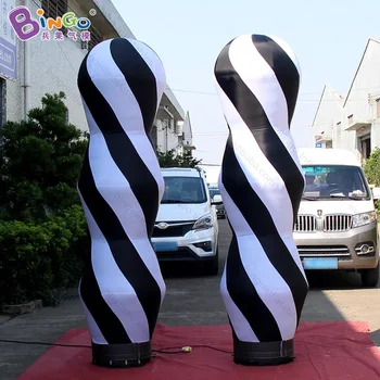 

FACTORY OUTLET 2.4m inflatable pillar black and white spiral lighting LED lamp balloon toy custom made colorful decoration