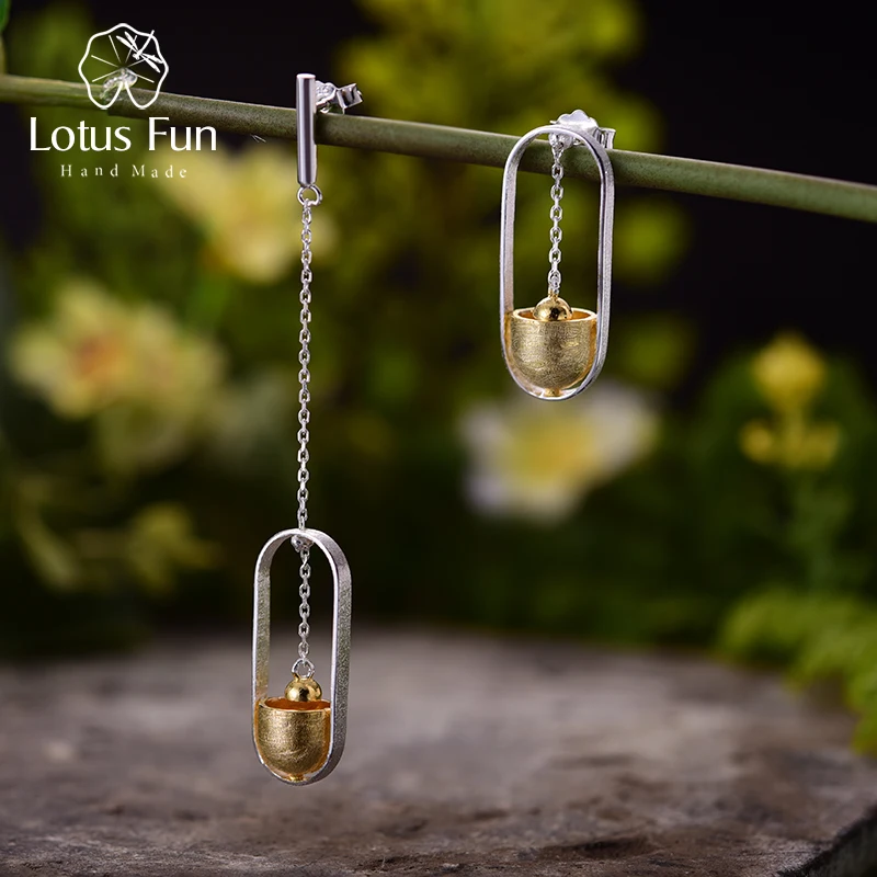 

Lotus Fun Real 925 Sterling Silver Handmade Fine Jewelry Creative Hammer Ram Design Dangle Earrings for Women Brincos