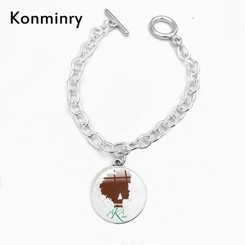 Konmniry AKA, браслеты с логотипом в стиле Сорорити, Купольные браслеты, амулеты в виде альфа-Капа Альфа, серебряные цепочки, браслеты для женщин и мужчин, модные ювелирные изделия - Окраска металла: 3