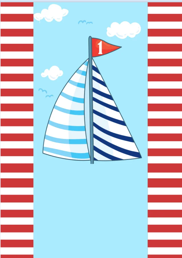 

5x7FT Happy 1st Birthday Nautical Sail Blue Sky Red Stripes Baby Custom Photo Studio Background Backdrop Vinyl 150cm x 220cm