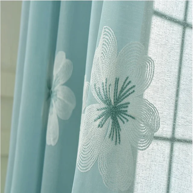 Geborduurde Tule Gordijnen Woonkamer Slaapkamer Raam Blind Blauw Wit ... Geborduurde Tule Gordijnen Woonkamer Slaapkamer Raam Blind Blauw Wit ...