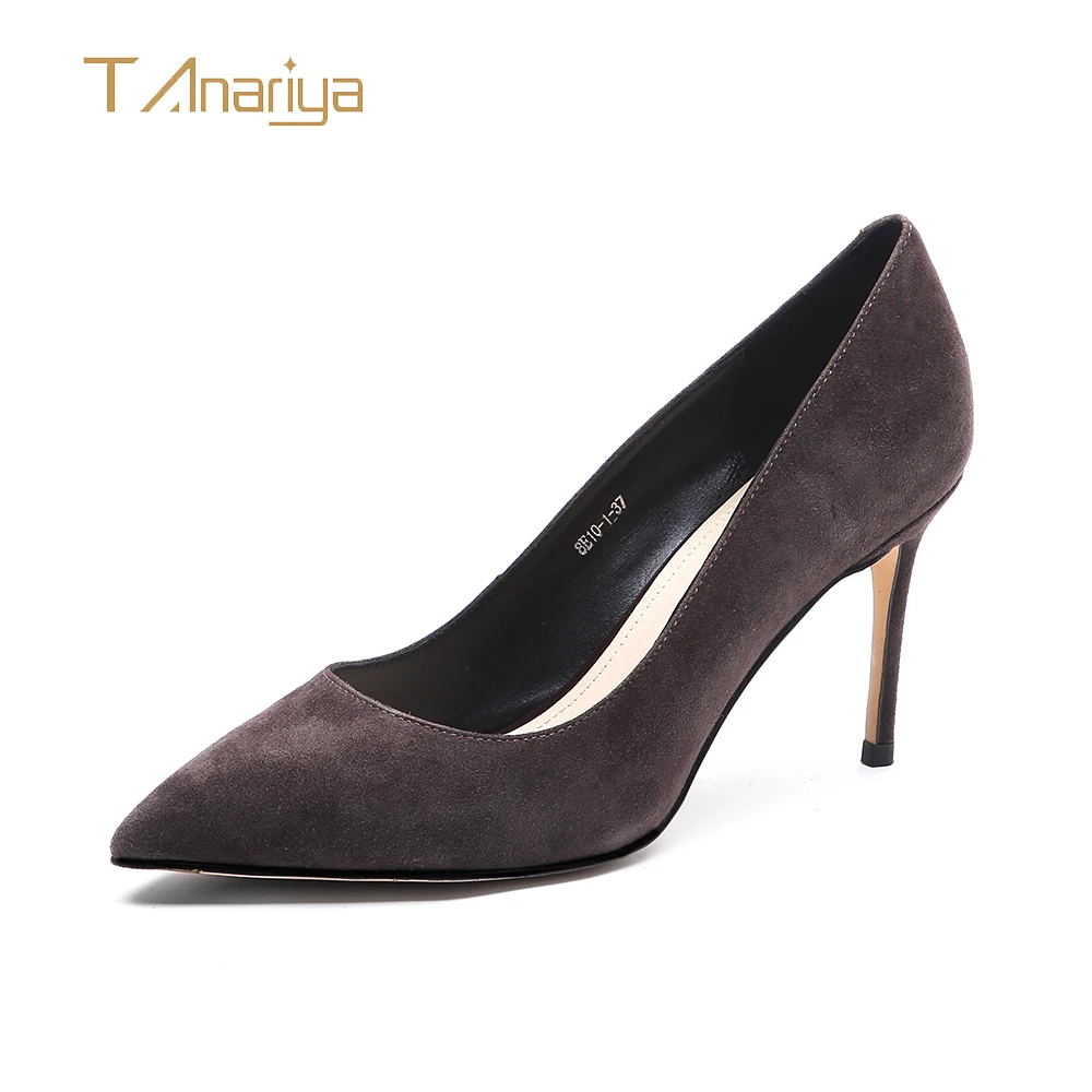 

Tanariya New spring/autumn 2019 women's shoes with brown suede pointed heels ladies high heels women shoes woman pumps