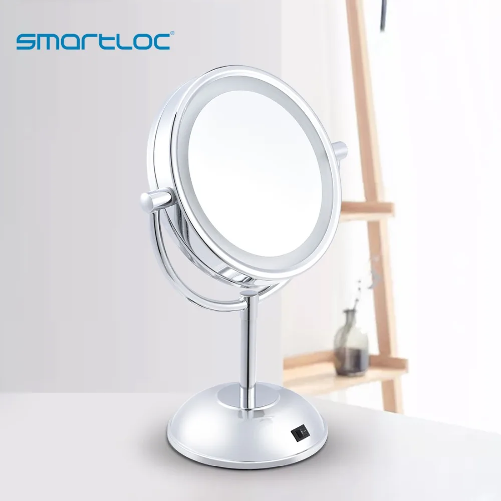 Smartloc 2 الوجه الحديد LED أضواء الحمام حامل جولة مرآة ماكياج 3X المكبرة حمام المكياج التجميل الغرور الذكية جدار