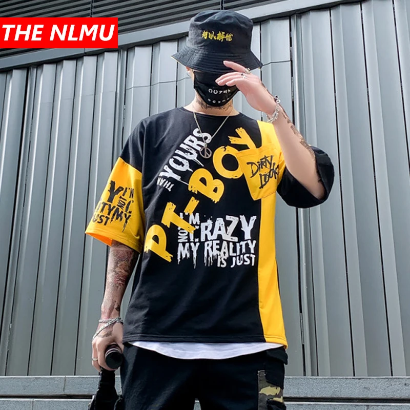 

Harajuku Patchwork Tshirt Streetwear 2019 Spring Men Women Hip Hop Letter Printed T-Shirt Male Top Tees T Shirt WG153