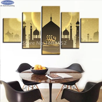 

DIY Diamond Painting Islamic Muslim 5d Cross Stitch Kits Full Diamond Embroidery 5 pcs 3D Diamond Mosaic Needlework