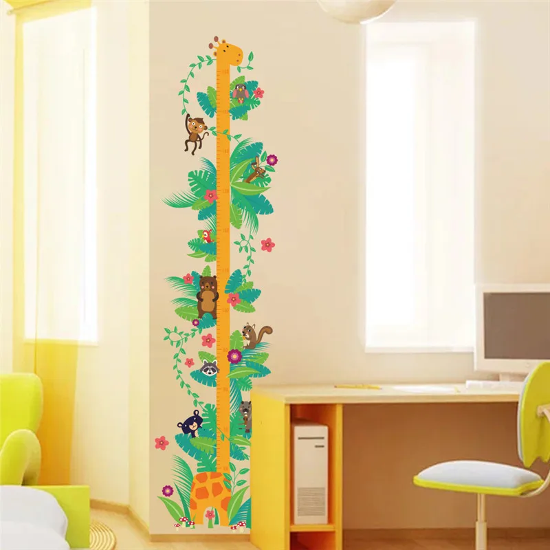 

Forest Animals Monkey Giraffe Bear Height Measure Wall Sticker For Kids Rooms Flower Growth Chart Wall Decal Art Poster Mural