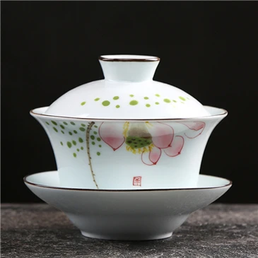 Большой gaiwan Набор 250 мл фарфоровый tureen с крышкой расписанный вручную для китайского кунг-фу чайный сервиз чашка чаша с блюдцем недавно в списке цветочный принт - Цвет: Style 3