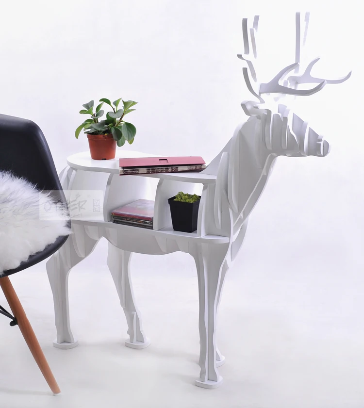 Wooden Christmas deer table New design European 100 birch wood elk edge table deer shape animal
