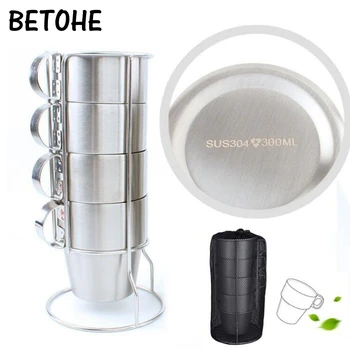 

( 4 pcs/set ) Portable Stainless Steel Coffee Cups Double-layer Insulated Cup for Home Office Outdoor Picnic Camping Hiking