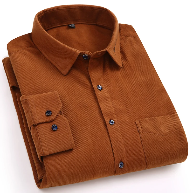 AILEEKISS Мужская Вельветовая рубашка с длинным рукавом, повседневная мужская рубашка, модная однотонная мужская приталенная рубашка, мягкая удобная XT754