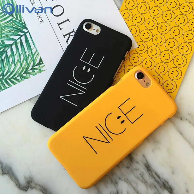 

OLLIVAN Smile Face Nice Case For iPhone 6 6S 7 8 Plus Cover Hard Cover Yellow Cartoon Lovely Smile Couple Coque For iPhone 7