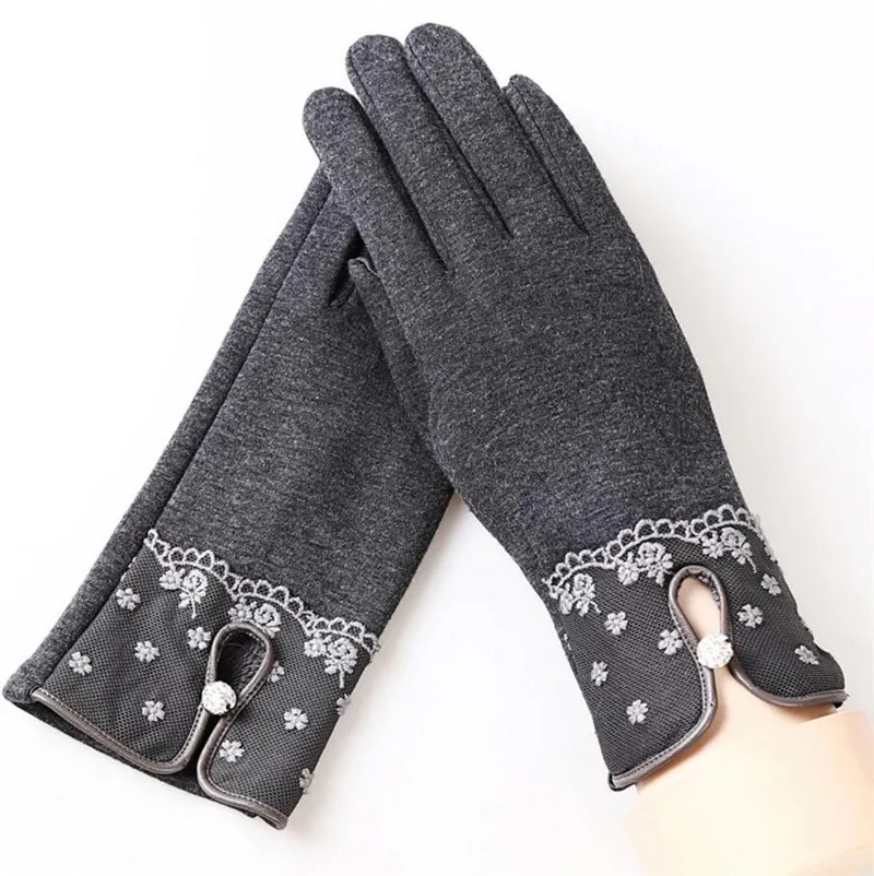 YRRETY Зима Весна бисерные Гипсофилы перчатки Твердые шерстяные перчатки для женщин Наручные сенсорный экран митенки, перчатки женские перчатки - Цвет: G145 016B Gray