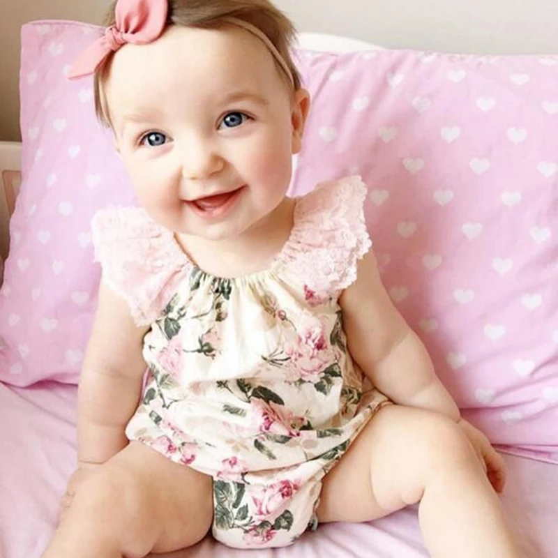 

2018 Summer lovely Newborn Infant Baby Girl Jumpsuit Bodysuit Floral Lace Outfits Sunsuit 0-12M roupa de bebe body bebe