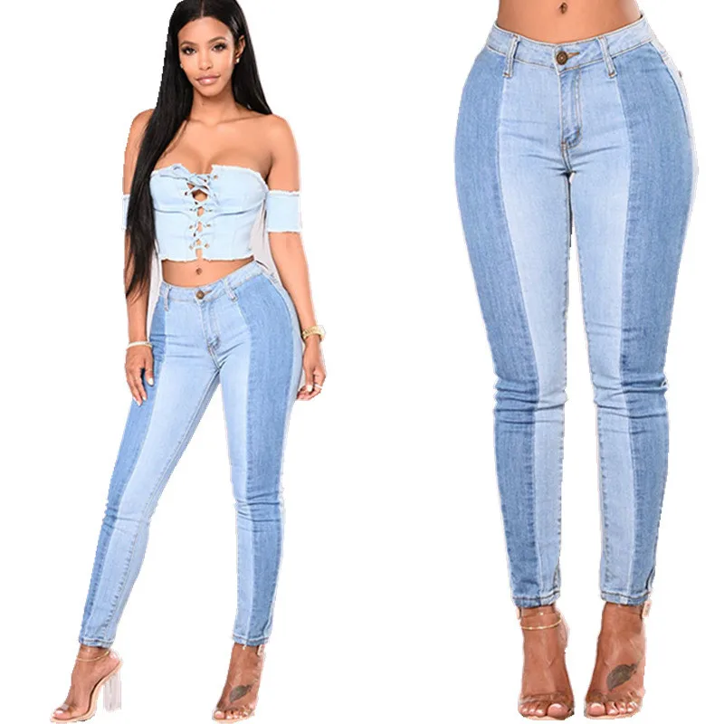 Jeans For Women Skinny Jeans Woman Midwaist Colorblock Stitching Tightfitting Pencil Pants