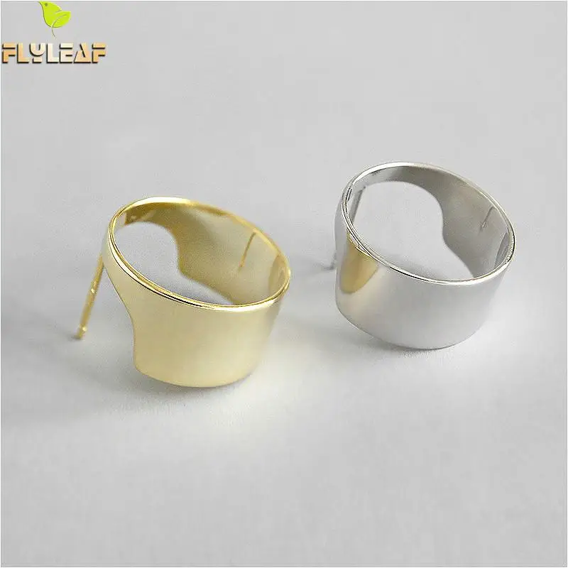 

Flyleaf 925 Sterling Silver Earrings For Women Simple Wide Irregular Circle Stud Earring Femme Fashion Fine Jewelry Gold Party