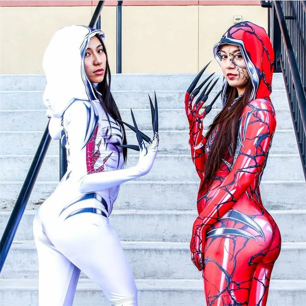 

Red Carnage Venom Spider Man Scarlet blood Gwen Stacy Cosplay Costume Spiderman Zentai Superhero Bodysuit Suit Jumpsuits