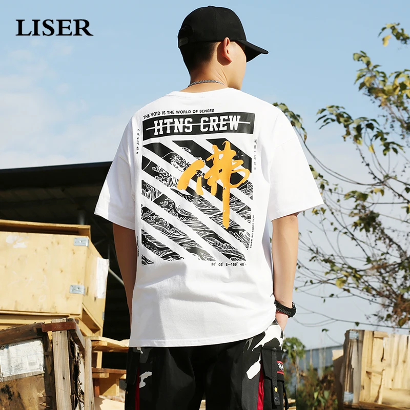 

LISER T Shirt Men 2019 Summer T-shirt Casual Chinese Print Tees Streetwear Harajuku Tshirts