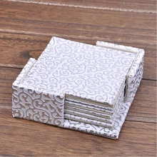 4 ''квадратная искусственная кожа leateher кофейная подставка для чайной чашки подставка под кружку тарелка бумажная Кружевная салфетка золото над белым 2141A